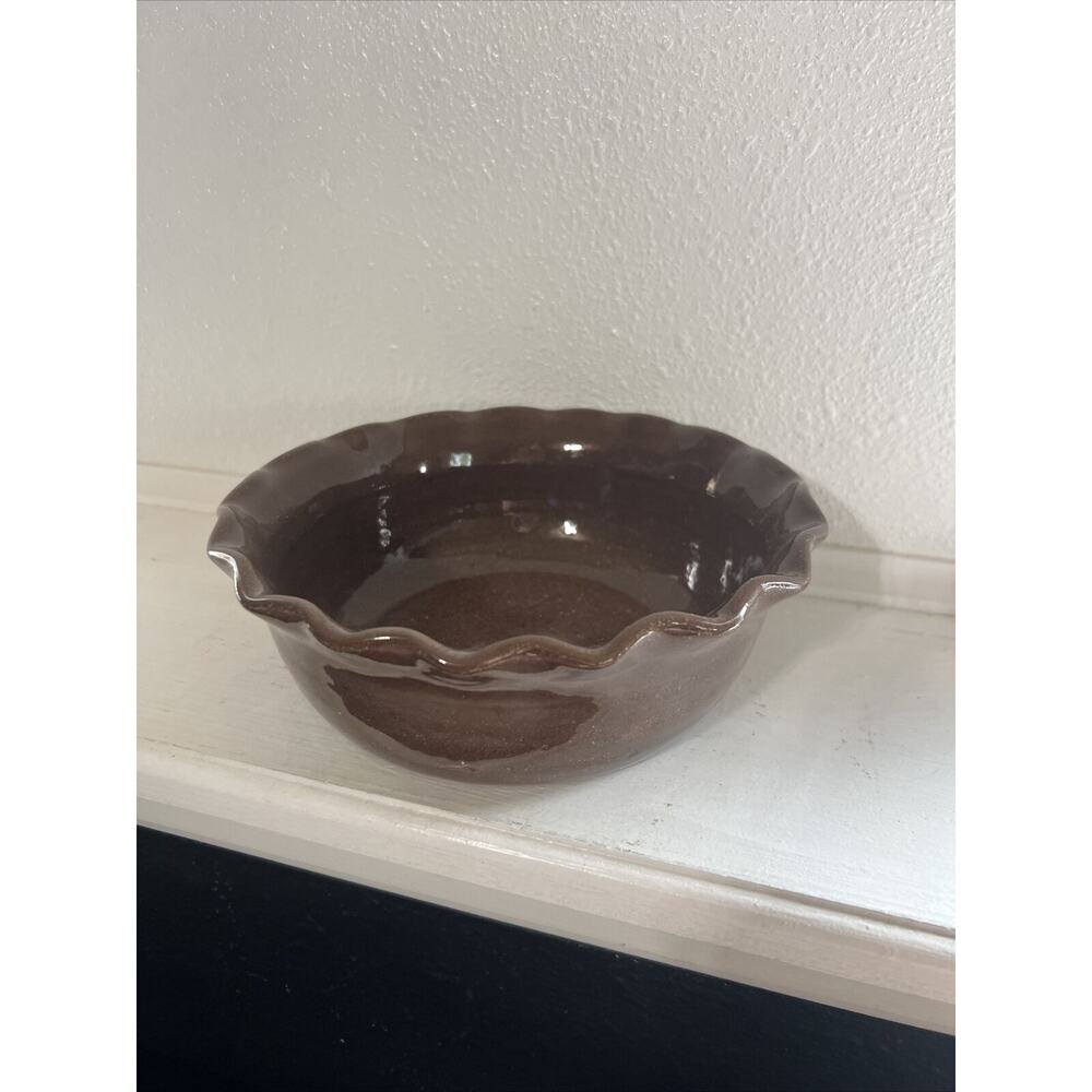Handmade Brown Pottery Baking Dish Ruffled Edge - Picture 2 of 5
